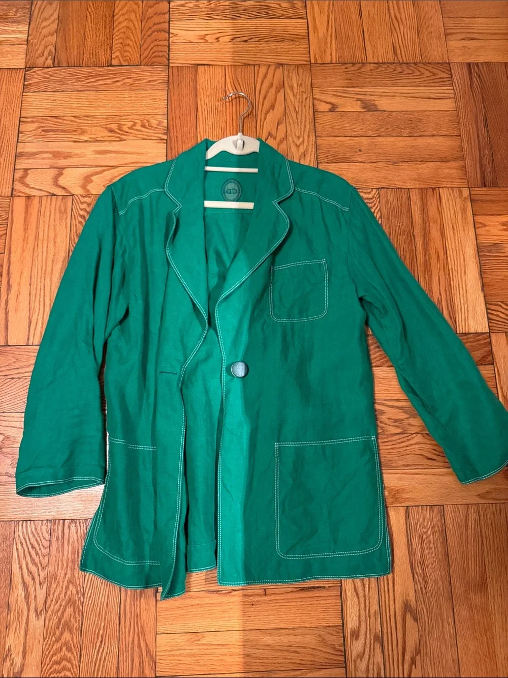 Vintage Dior Green Lightweight Women's Blazer Jacket with Contrast Stitching